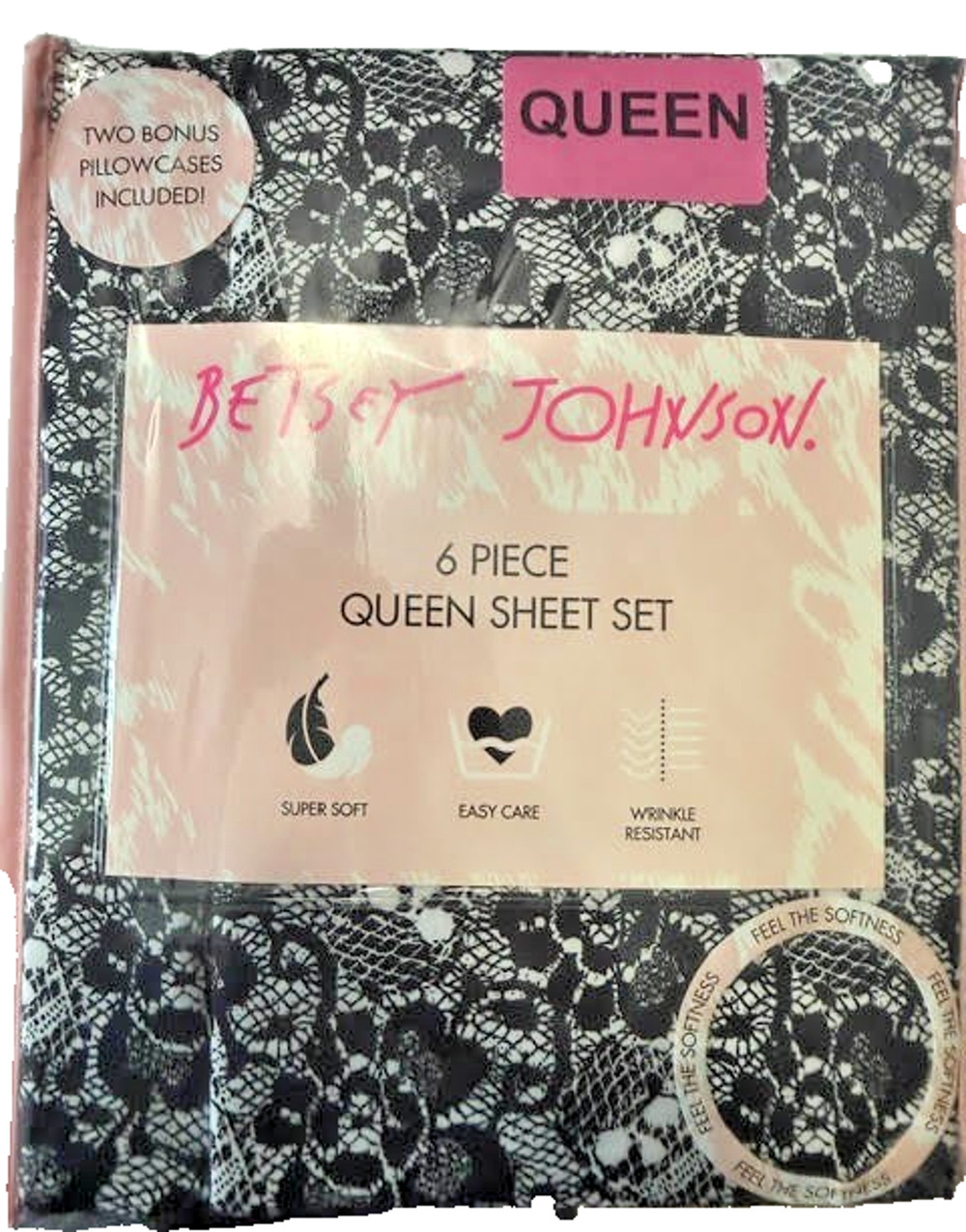 Betsey Johnson Lovely Lace Skulls Queen 6pc Sheet Set Black White New